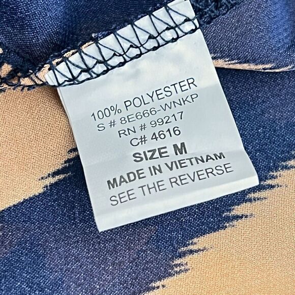 Moa‎ Moa Blouse Top Size M Long Sleeves Chevron Pattern Semi Sheer Orange Navy - Picture 10 of 12